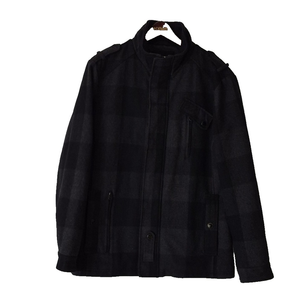 Projek‎ Raw Jacket Mens XL Gray Plaid Wool Military Full Zip Lined Winter Warm
